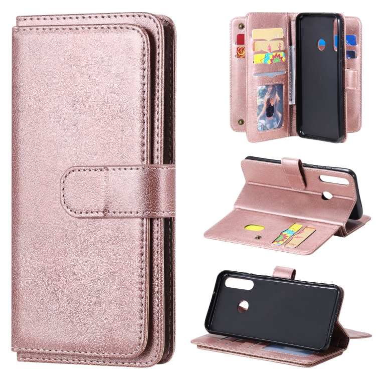 

For Huawei Y6P Multifunctional Magnetic Copper Buckle Horizontal Flip Solid Color Leather Case with 10 Card Slots & Wallet & Holder & Photo Frame(Rose Gold)