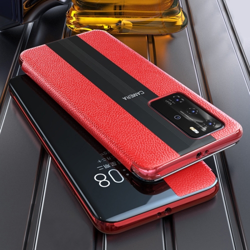 

For Huawei P40 Genuine Leather Smart Shckproof Horizontal Flip Case(Red)