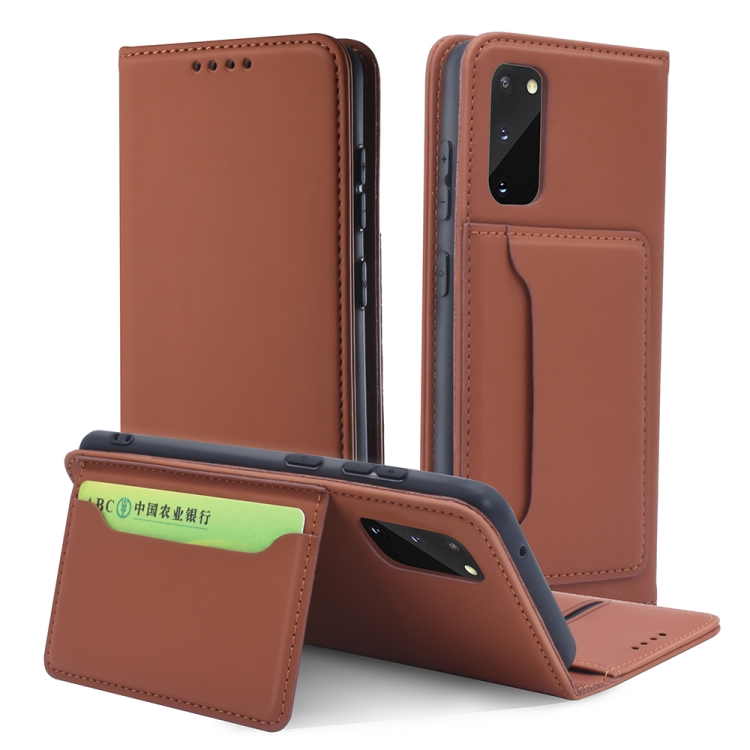 

For Samsung Galaxy S20 5G Strong Magnetism Shockproof Horizontal Flip Liquid Feel Leather Case with Holder & Card Slots & Wallet(Brown)
