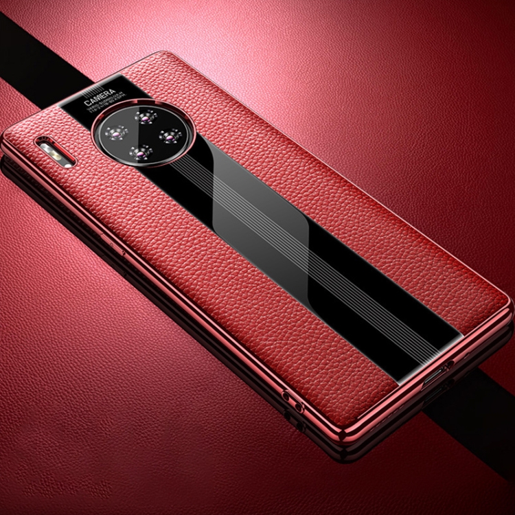 

For Huawei Mate 30 First Layer Cowhide + Glass Back Protective Case(Red)