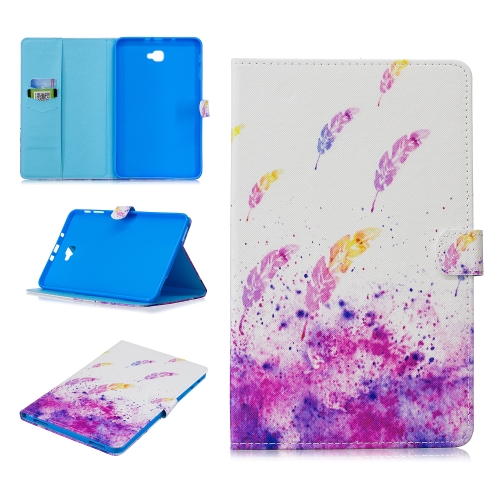 

For Samsung Galaxy Tab A 10.1 T580 Stitching Horizontal Flip Leather Case with Holder & Card Slots & Sleep / Wake-up Function(Watercolor Feathers)