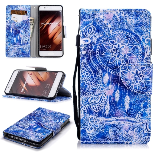 

For Huawei P10 Colored Drawing Pattern Horizontal Flip TPU + PU Leather Case with Holder & Card Slots & Wallet & Lanyard(Blue Wind Chimes)