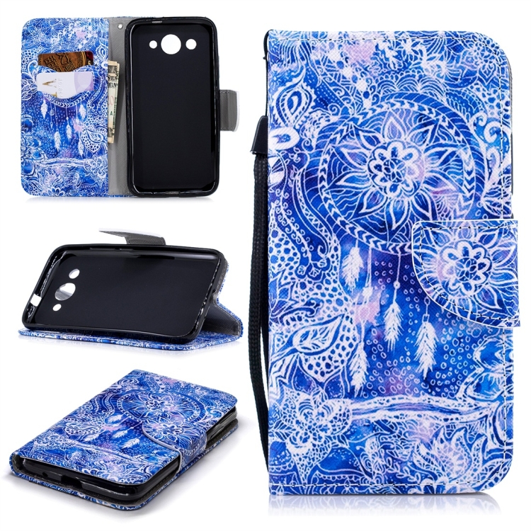

For Huawei Y3 (2017) Colored Drawing Pattern Horizontal Flip TPU + PU Leather Case with Holder & Card Slots & Wallet & Lanyard(Blue Wind Chimes)