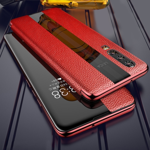 

For Huawei P30 Pro Genuine Leather Smart Flip Protective Case(Red)