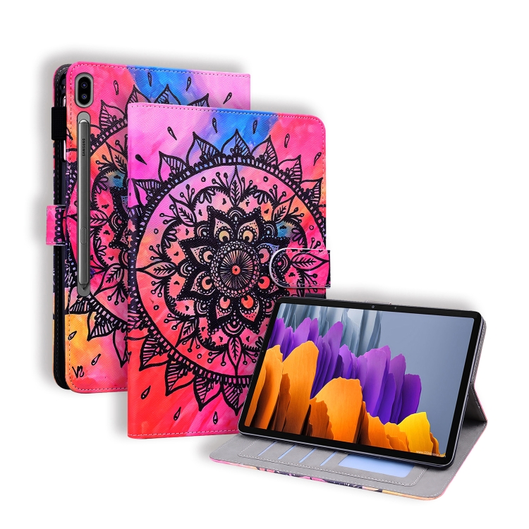 

For Samsung Galaxy Tab S7 T870 / T875 Colored Drawing Stitching Horizontal Flip Leather Case with Holder & Card Slots(Datura Flowers)