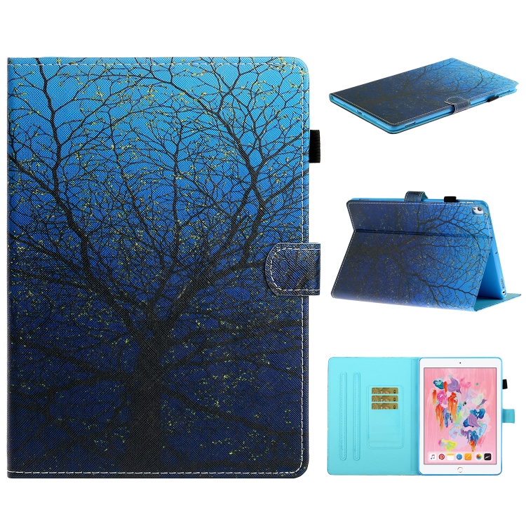 

For iPad 10.2 Colored Drawing Stitching Horizontal Flip Leather Case with Holder & Card Slots & Sleep / Wake-up Function(Tree)
