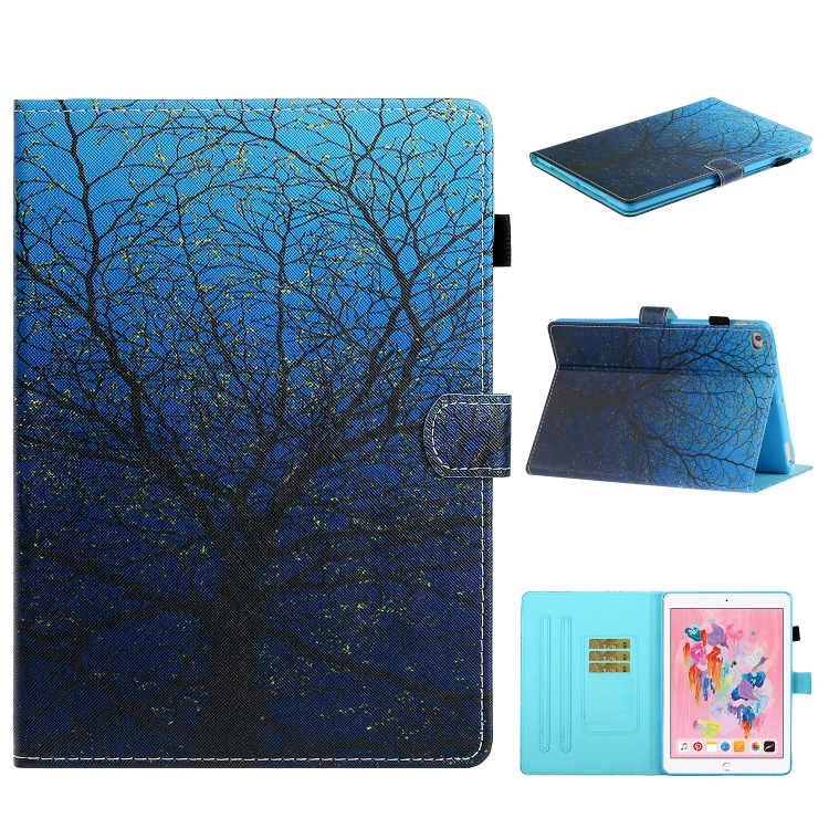 

For iPad 9.7 (2017/2018) & Air 2 & Air Colored Drawing Stitching Horizontal Flip Leather Case with Holder & Card Slots & Sleep / Wake-up Function(Tree)