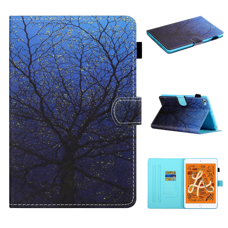 

For iPad Mini 2019 & 4 & 3 & 2 & 1 Colored Drawing Stitching Horizontal Flip Leather Case with Holder & Card Slots & Sleep / Wake-up Function(Tree)