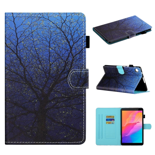 

For Huawei MatePad T8 Colored Drawing Stitching Horizontal Flip Leather Case with Holder & Card Slots(Tree)