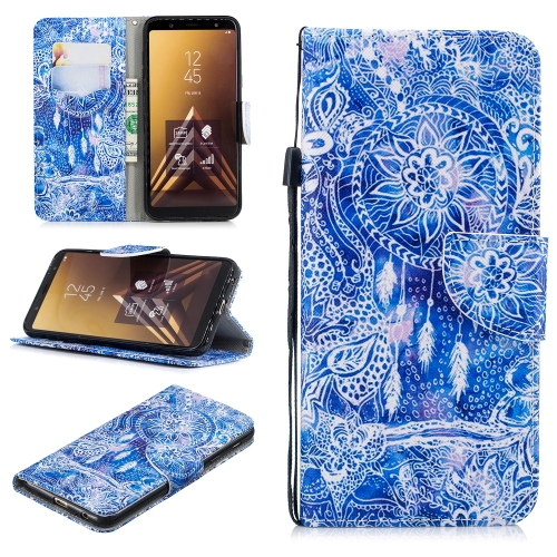 

For Samsung Galaxy A6+ (2018) Colored Drawing Pattern Horizontal Flip TPU + PU Leather Case with Holder & Card Slots & Wallet & Lanyard(Blue Wind Chimes)