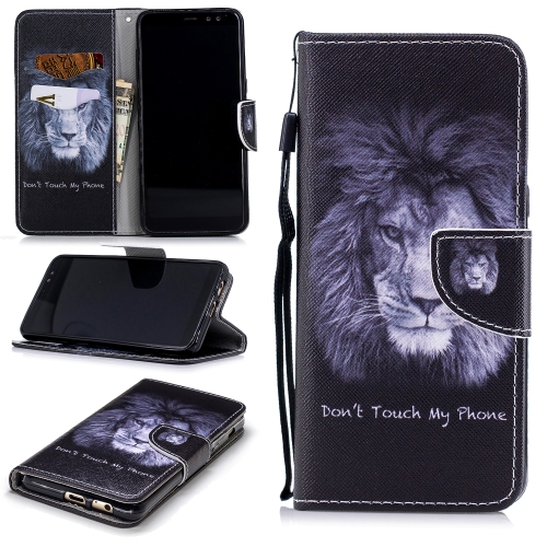 

For Samsung Galaxy A8 (2018) Colored Drawing Pattern Horizontal Flip TPU + PU Leather Case with Holder & Card Slots & Wallet & Lanyard(Lion)