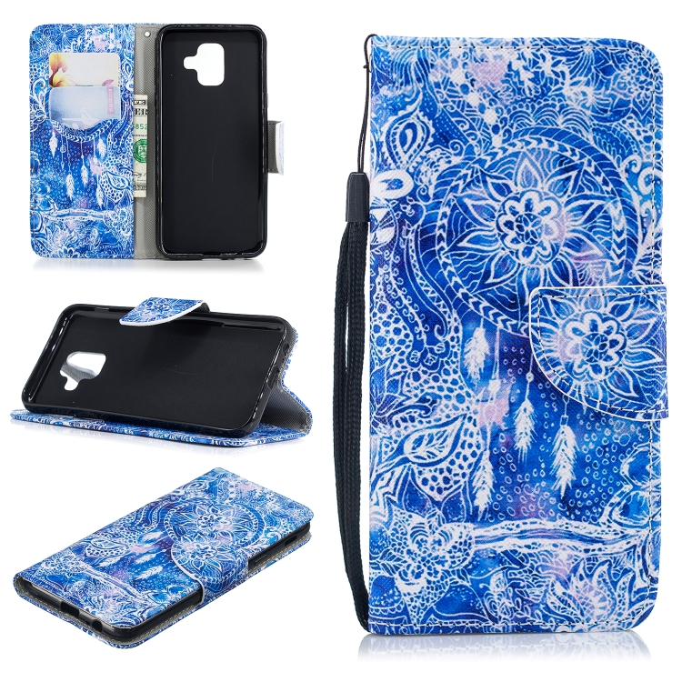 

For Samsung Galaxy A6 (2018) Colored Drawing Pattern Horizontal Flip TPU + PU Leather Case with Holder & Card Slots & Wallet & Lanyard(Blue Wind Chimes)
