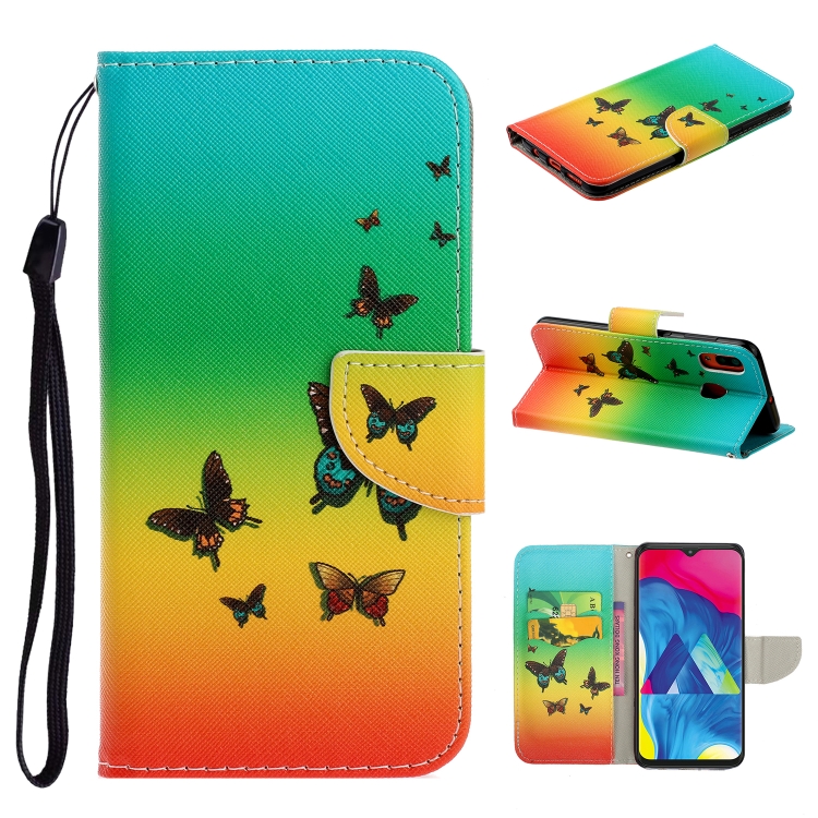 

For Samsung Galaxy A20 / A30 Colored Drawing Pattern Horizontal Flip TPU + PU Leather Case with Holder & Card Slots & Wallet & Lanyard(Rainbow Butterfly)