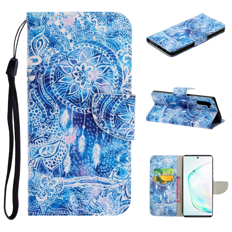 

For Samsung Galaxy Note 10 Colored Drawing Pattern Horizontal Flip TPU + PU Leather Case with Holder & Card Slots & Wallet & Lanyard(Blue Wind Chimes)