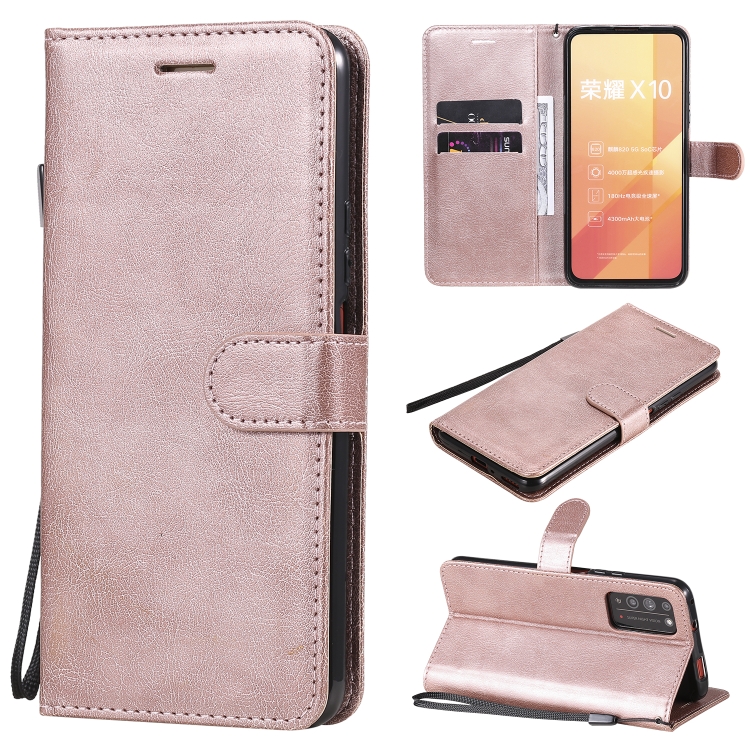 

For Huawei Honor X10 Solid Color Horizontal Flip Protective Leather Case with Holder & Card Slots & Wallet & Photo Frame & Lanyard(Rose Gold)