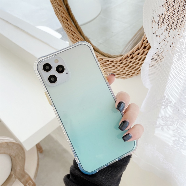 

For iPhone 12 / 12 Pro Gradient Shockproof TPU + Acrylic Protective Case with Detachable Buttons(Gradient Green)