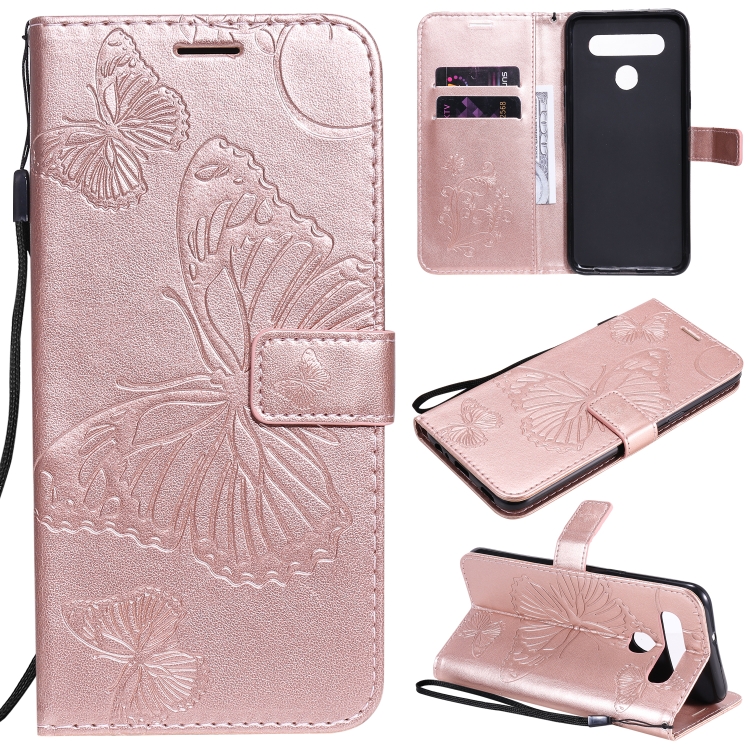 

For LG K41S & K51S 3D Butterfly Embossed Pattern Horizontal Flip Leather Case with Holder & Card Slot & Wallet & Lanyard(Rose Gold)