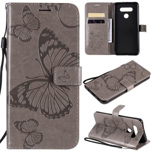 

For LG K51 3D Butterfly Embossed Pattern Horizontal Flip Leather Case with Holder & Card Slot & Wallet & Lanyard(Grey)