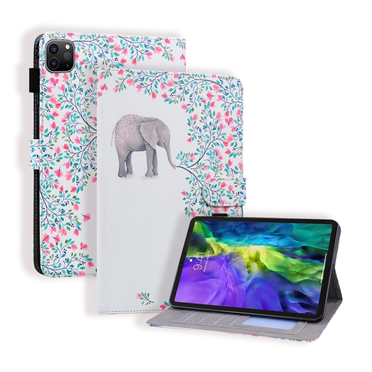 

For iPad Pro 12.9 inch (2020) Horizontal Flip Leather Case, with Card Slots & Holder & Photo Frame(Elephant Flower)