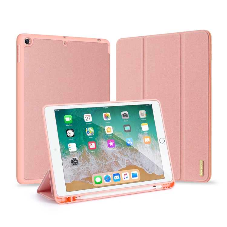 

For iPad 9.7 inch(2017)/9.7 inch(2018)/iPad 6 DUX DUCIS Domo Series Horizontal Flip Magnetic PU Leather Case with Three-folding Holder & Pen Slot(Pink)