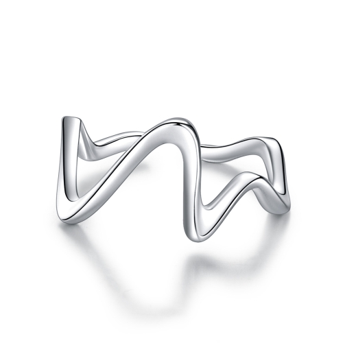 

S925 Sterling Silver Simple Wave Curve Women Ring