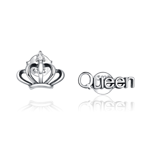 

S925 Sterling Silver Simple Hollow Crown English Letters Earrings