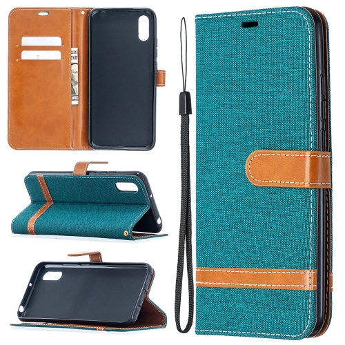 

For Xiaomi Redmi 9A Color Matching Denim Texture Horizontal Flip Leather Case with Holder & Card Slots & Wallet & Lanyard(Green)