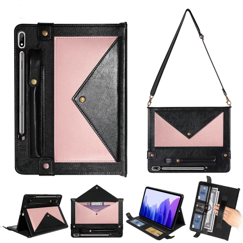 

For Samsung Galaxy Tab S7 T870 / T875 Envelope Color Matching Horizontal Flip PU Leather Case with Card Slots & Pen Slots & Holder & Wallet & Photo Frame & Shoulder Strap(Rose Gold)