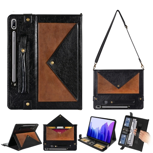 

For Samsung Galaxy Tab S7 Plus T970 / T975 / T976 Envelope Color Matching Horizontal Flip PU Leather Case with Card Slots & Pen Slots & Holder & Wallet & Photo Frame & Shoulder Strap(Dark Brown)