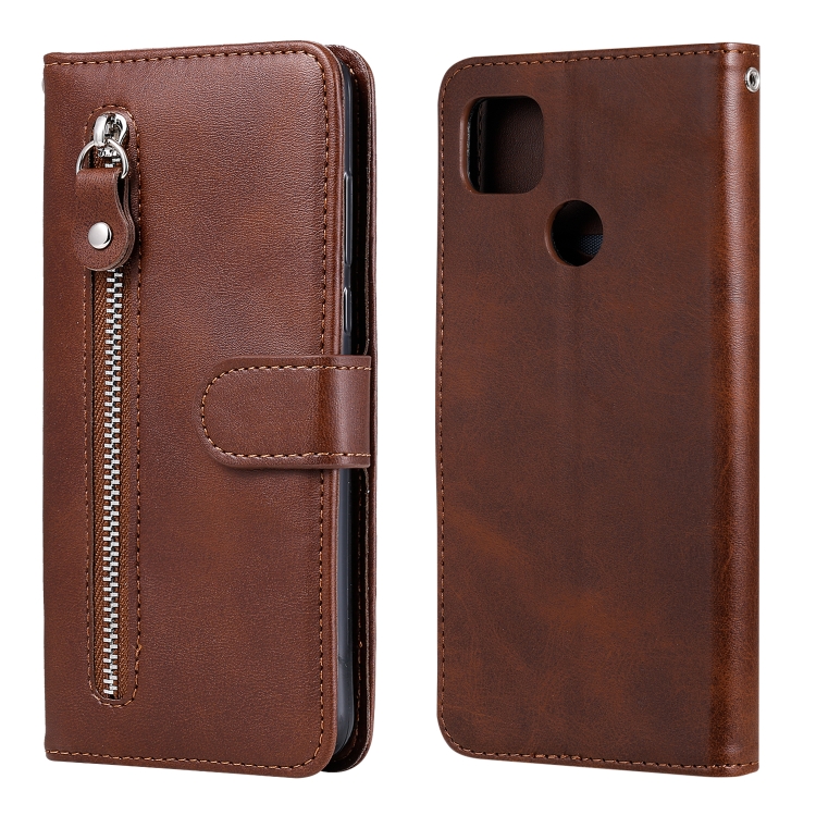 

For Xiaomi Redmi 9C Fashion Calf Texture Zipper Horizontal Flip Leather Case with Stand & Card Slots & Wallet Function(Brown)