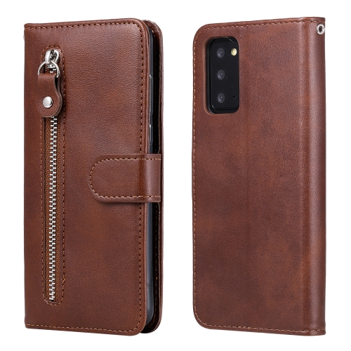 

For Samsung Galaxy Note20 Fashion Calf Texture Zipper Horizontal Flip Leather Case with Stand & Card Slots & Wallet Function(Brown)