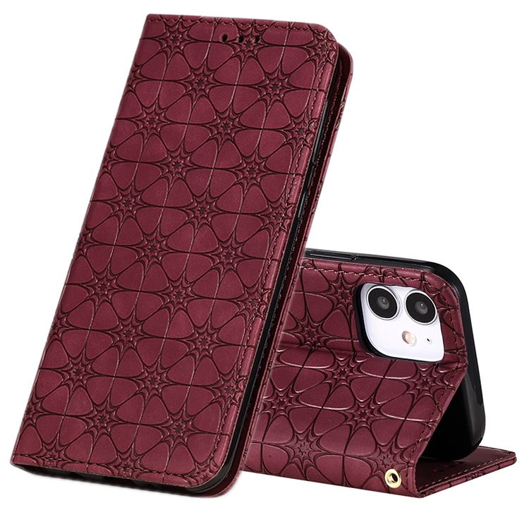 

For iPhone 12 mini Lucky Flowers Embossing Pattern Magnetic Horizontal Flip Leather Case with Holder & Card Slots(Wine Red)