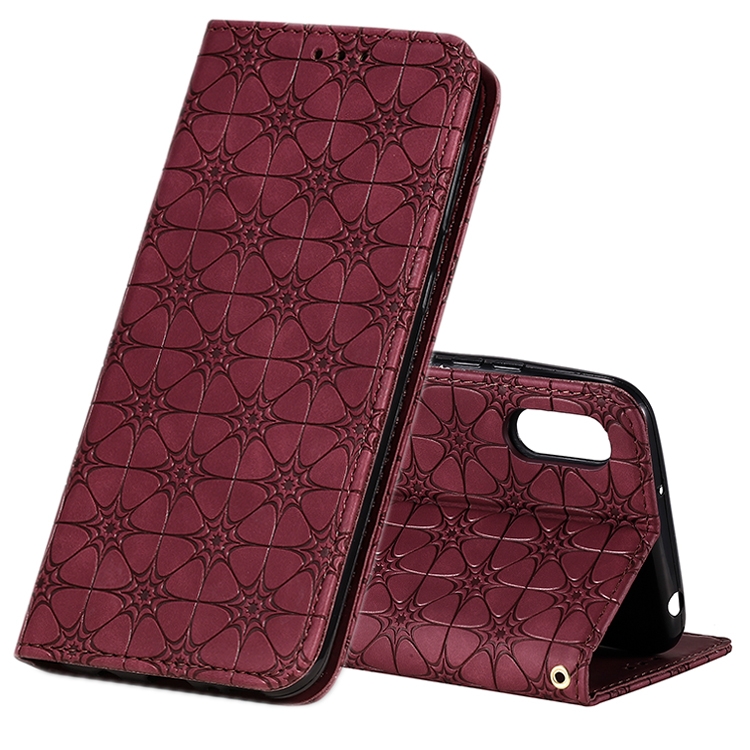 

For Xiaomi Redmi 9A Lucky Flowers Embossing Pattern Magnetic Horizontal Flip Leather Case with Holder & Card Slots(Wine Red)