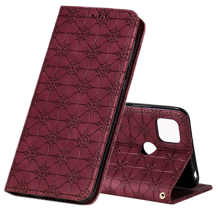 

For Xiaomi Redmi 9C Lucky Flowers Embossing Pattern Magnetic Horizontal Flip Leather Case with Holder & Card Slots(Wine Red)