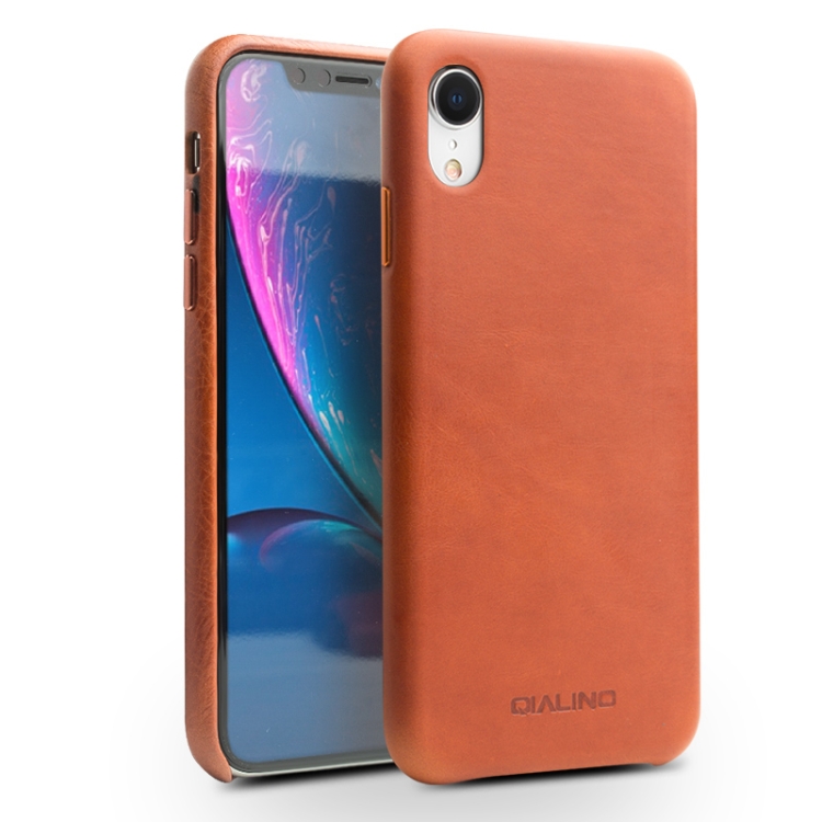 

For iPhone XR QIALINO Shockproof Cowhide Leather Protective Case(Coffee)