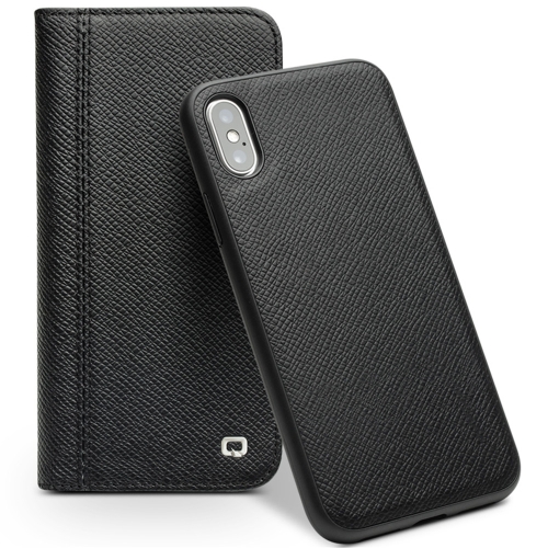 

For iPhone XS / X QIALINO 2 in 1 Cross Texture Top-grain Leather + PC + TPU Horizontal Flip Leather Case with Holder & Card Slots(Black)