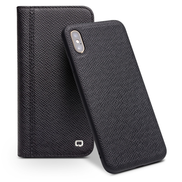 

For iPhone XS Max QIALINO 2 in 1 Cross Texture Top-grain Leather + PC + TPU Horizontal Flip Leather Case with Holder & Card Slots(Black)