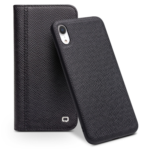 

For iPhone XR QIALINO 2 in 1 Cross Texture Top-grain Leather + PC + TPU Horizontal Flip Leather Case with Holder & Card Slots(Black)