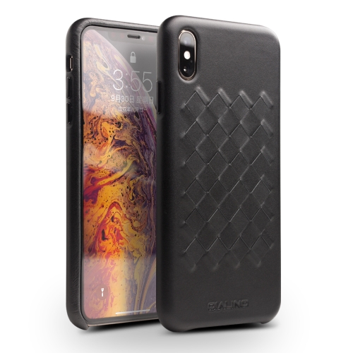 

For iPhone XS Max QIALINO Shockproof Weave Cowhide Leather Protective Case(Black)