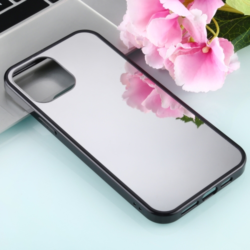 

For iPhone 12 TPU + Acrylic Luxury Plating Mirror Phone Case Cover(Black Silver)