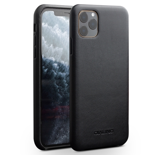 

For iPhone 11 Pro Max QIALINO Shockproof Cowhide Leather Protective Case(Black)