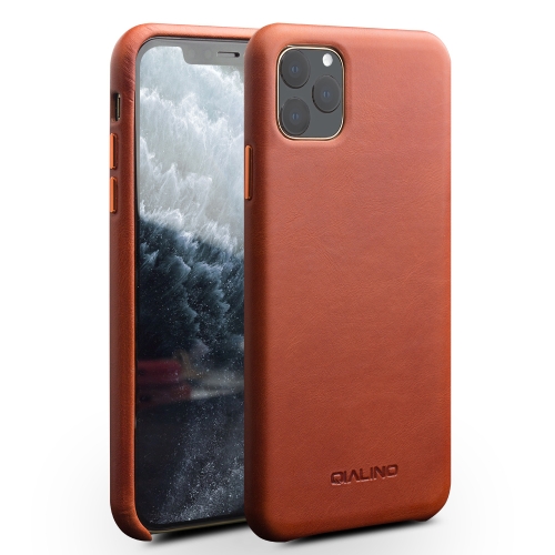 

For iPhone 11 Pro Max QIALINO Shockproof Cowhide Leather Protective Case(Light Brown)