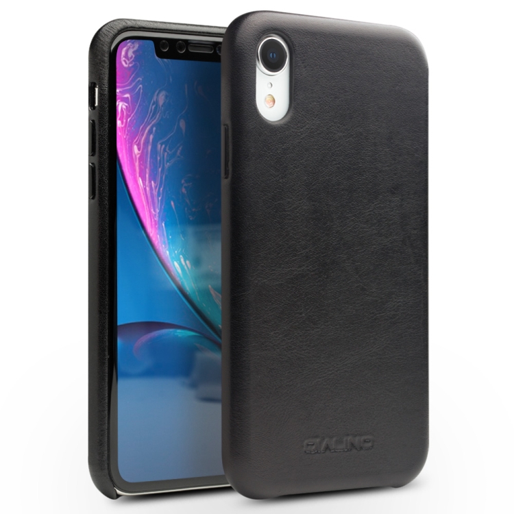 

For iPhone XR QIALINO Shockproof Kangaroo Skin Leather Protective Case(Black)