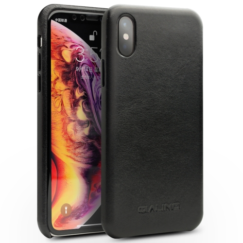 

For iPhone XS Max QIALINO Shockproof Kangaroo Skin Leather Protective Case(Black)