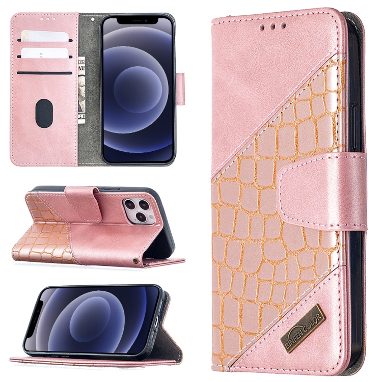 

For iPhone 12 mini Matching Color Crocodile Texture Horizontal Flip PU Leather Case with Wallet & Holder & Card Slots(Rose Gold)
