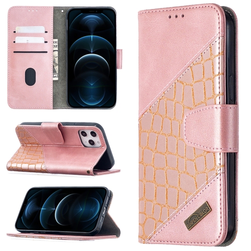 Sunsky For Iphone 12 Pro Max Matching Color Crocodile Texture Horizontal Flip Pu Leather Case With Wallet Holder Card Slots Rose Gold