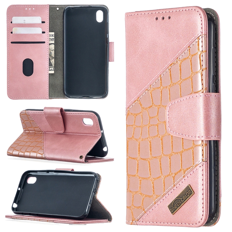 

For Huawei Y5(2019) Matching Color Crocodile Texture Horizontal Flip PU Leather Case with Wallet & Holder & Card Slots(Rose Gold)