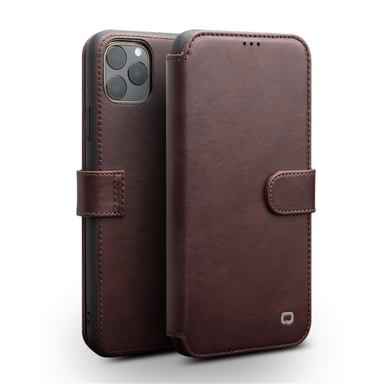 

For iPhone 11 Pro QIALINO Business Magnetic Buckle Horizontal Flip Leather Case with Card Slots(Dark Brown)