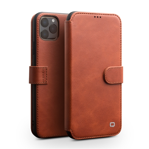 

For iPhone 11 Pro Max QIALINO Business Magnetic Buckle Horizontal Flip Leather Case with Card Slots(Light Brown)