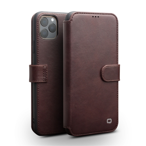 

For iPhone 11 Pro Max QIALINO Business Magnetic Buckle Horizontal Flip Leather Case with Card Slots(Dark Brown)